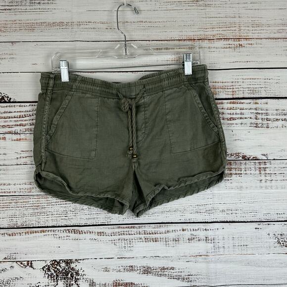 Women's NWOT Level 99 Olive Green Linen Blend Drawstring Casual Shorts Size S - Picture 1 of 6